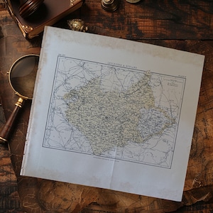 Antica mappa di Leicester e Rutland, Inghilterra: ex libris del 1891