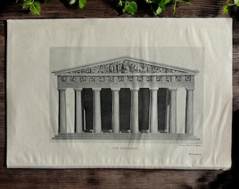 Antique Parthenon Art Print: 1925 Ancient Greek Architecture Book Plate