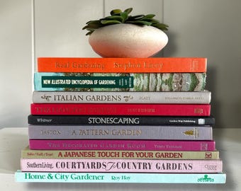 Pila de 10 libros de jardinería vintage, libros para la mesa de centro