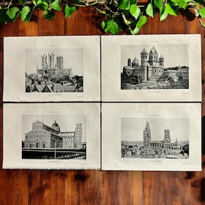 Antique 1925 Gothic Cathedral Photographs Art, Gothic Architecture Art, Ancient Architecture Art, Black and White Cathedral Art Home Decor