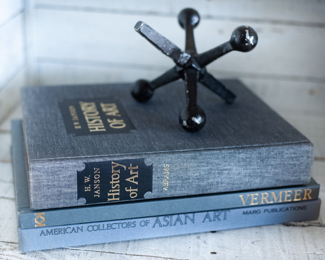 Vintage Gray ART Coffee Table Books, Large Grey Art Books Stack, Home