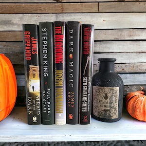 Halloween Books Decorations, Set of 5 Spooky Scary Titled Books in Black and Silver, Creepy Table Holiday Home Decor, Haunted House Props image 1