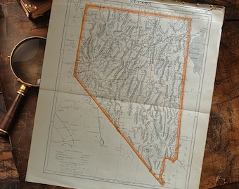 Antique 1891 Nevada Map Book Plate Art Illustration, Antique Nevada Map, United States Map Wall Art, Vintage Nevada Wall Hanging Map