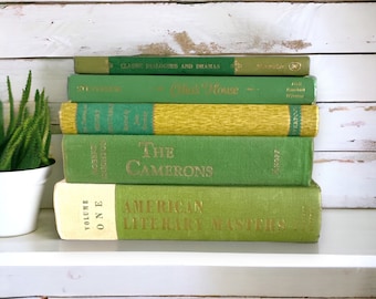 Vintage Green Books, Vibrant Green Shelf Decor, Bright Green Interior Decorator Books, Green Home Decor, Green Book Stack