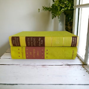 Chartreuse Green Books for Home Decor Lime Green Book Stack Vibrant Yellow Green Maximalist Shelf Decorations Neon Green Vintage Books