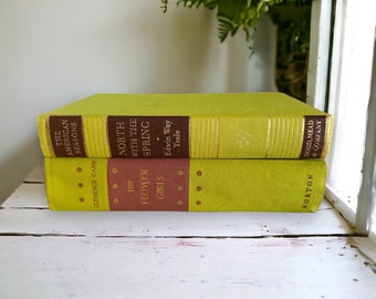 Chartreuse Green Books for Home Decor Lime Green Book Stack Vibrant Yellow Green Maximalist Shelf Decorations Neon Green Vintage Books