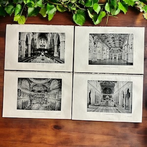 Antique 1925 Gothic Cathedral Photographs Art, Cathedral Interiors Art, Ancient Architecture Art, Black and White Cathedral Art Home Decor