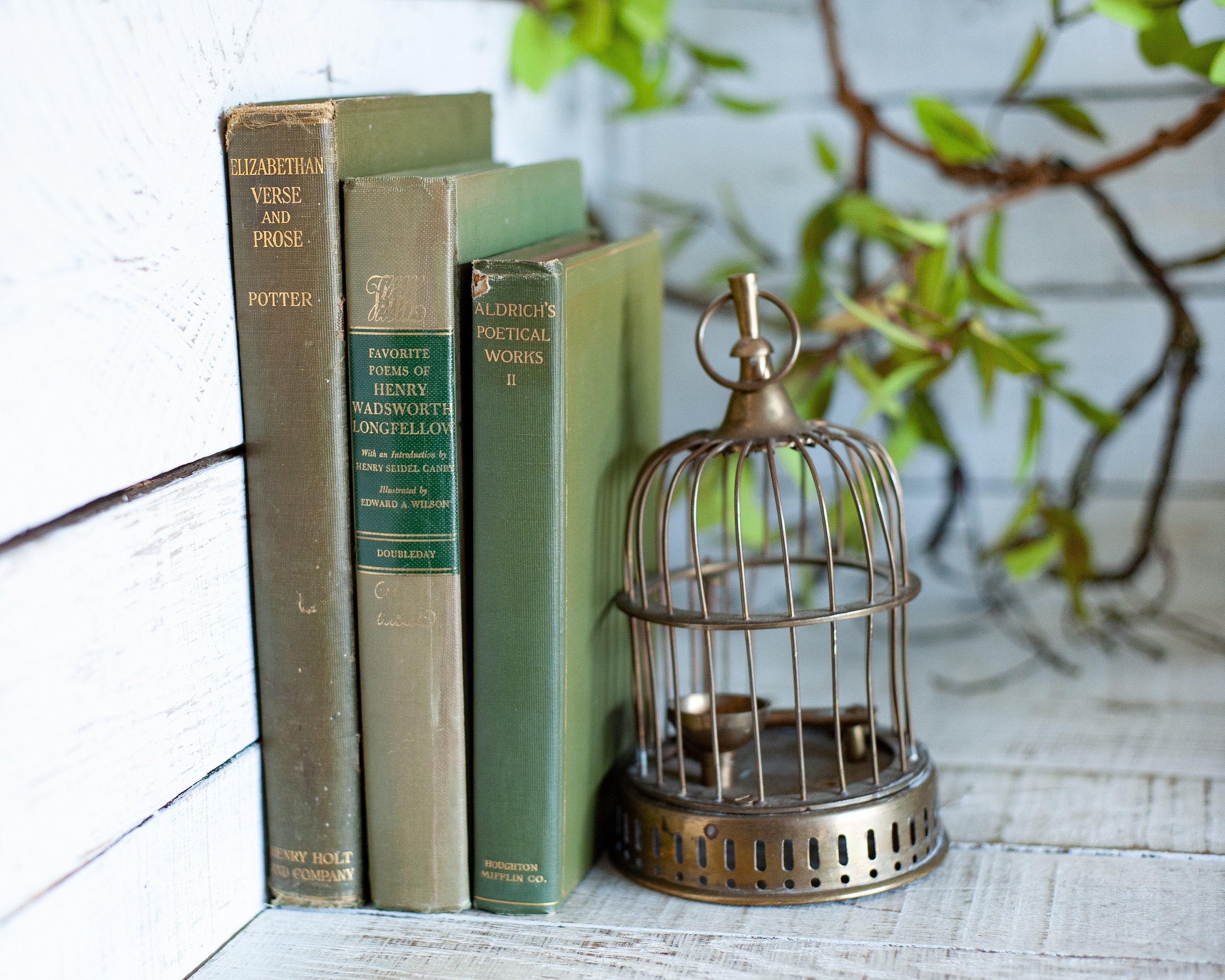 Set　Books　Chic　Old　Home　Green　Shabby　Vintage　GREEN　Antique　Etsy