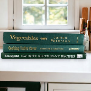 Green Cookbooks Set, Dark Green Cook Books, Green Kitchen Shelf Styling Decor, Green Cook Books Stack, Green Kitchen Decor, Green Bookstack