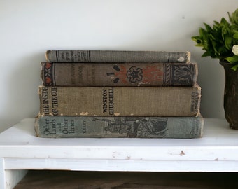 Antique Gray Books Stack for Home Decor Rustic Gray Books for Farmhouse Decorations Gray Shabby Shelf Home Decorations Shabby Table Decor