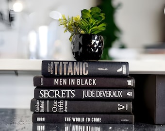 Black Books Stack: Modern Home Decor, Silver Lettering