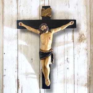 Vintage Crucifix, Cast Metal and Wood Crucifix, Jesus Hanging on Cross, Crucifixion Wall Hanging, Catholic Decor, Antique Religious Decor