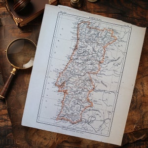 Antique 1891 Portugal Map, Southern Europe Map Book Plate Art, Antique Europe Map, Portugal Map Wall Art, Old Portuguese Home Decor