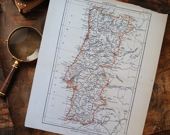 Antique 1891 Portugal Map, Southern Europe Map Book Plate Art, Antique Europe Map, Portugal Map Wall Art, Old Portuguese Home Decor