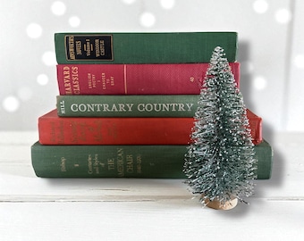 Vintage Red and Green Christmas Book Set: Shabby Chic Holiday Decor