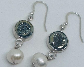 Handmade sterling silver dangley pearl  ear rings