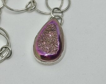 Magenta sky window teardrop (25x15mm) pendant handmade with chunky rustic sterling silver chain.