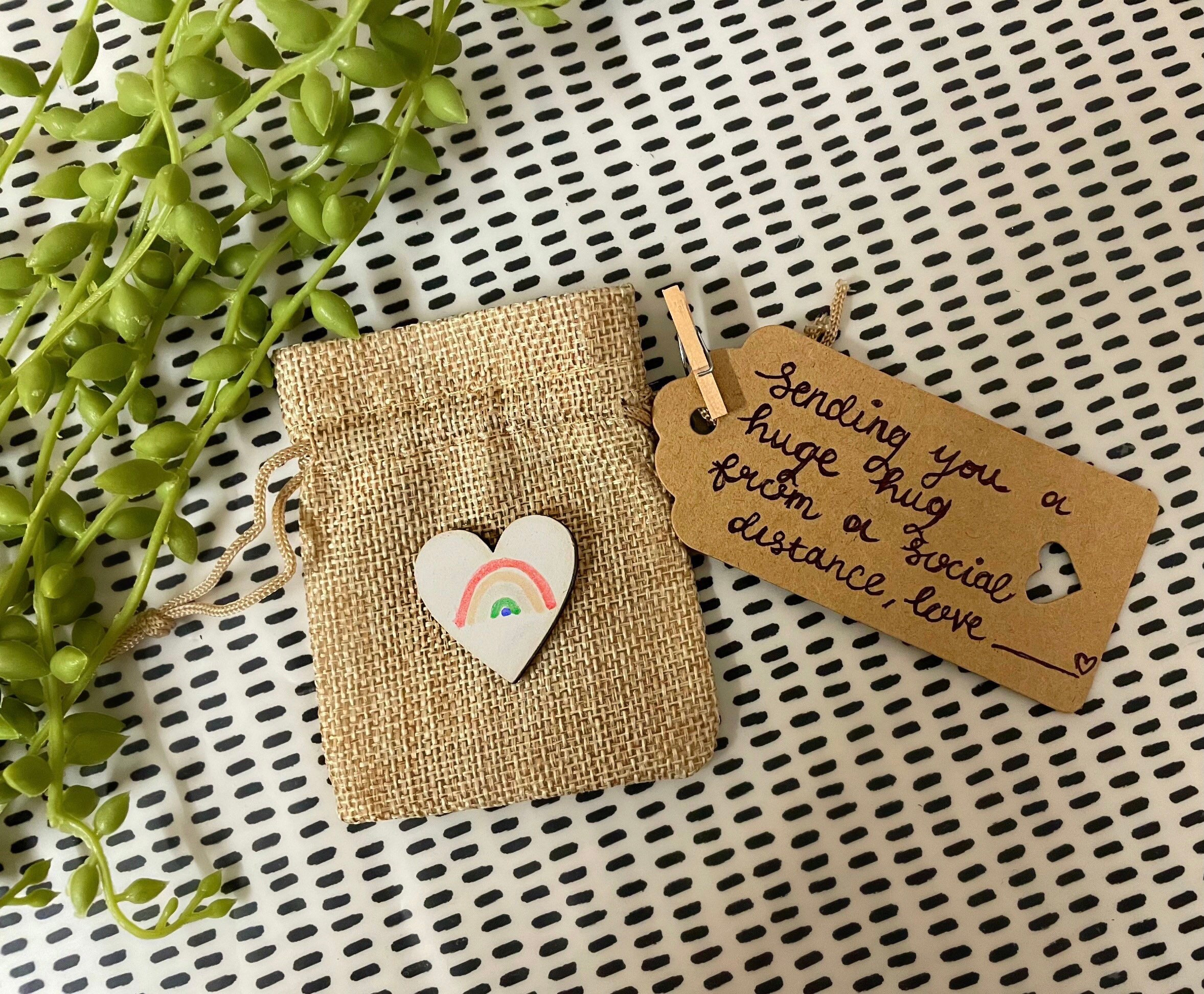 Personalised Pocket Hug Tag Linen Keepsake Bag Missing You Etsy