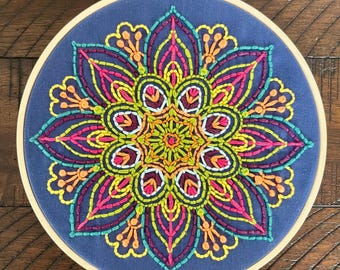 Neon Mandala Finished Embroidery Hoop Art