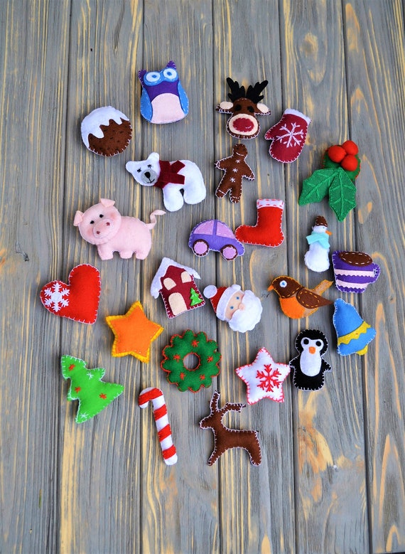 Felt Christmas Ornaments set of 24 Advent Calendar ornaments | Etsy