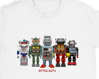 Retro-Bots T-Shirt showing retro robots 60s 70s 80s memorabilia