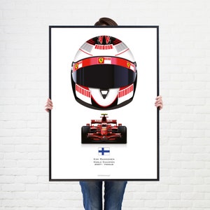 Kimi Raikkonen helmet poster 2007 Ferrari F1 Grand Prix Champion Wall Art Poster Illustration