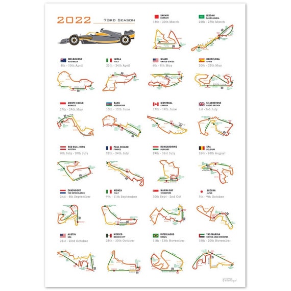 Formula 1 2022 Detailed Season Fixtures Wall Calendar F1 Print - Etsy