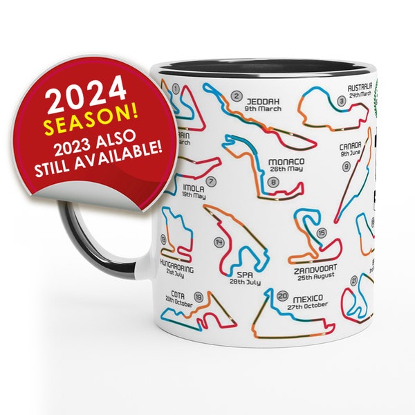 2024 Formula 1 Calendar Mugs - All F1 Races - 2023 2022 Seasons Also Available