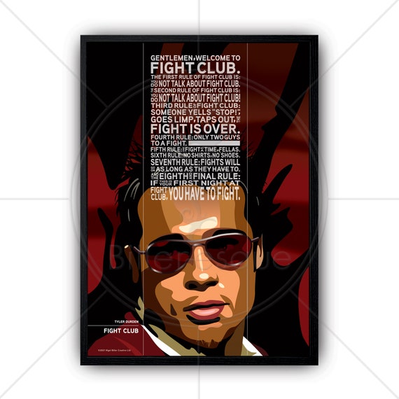 Fight Club Movie Poster Tyler Durden Brad Pitt Citation Etsy France