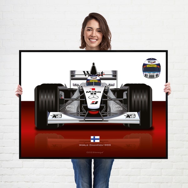 Formula 1 Classic - Mika Hakkinen - 1999 World Champion - McLaren Racing Car - F1 Grand Prix Wall Art Poster Illustration