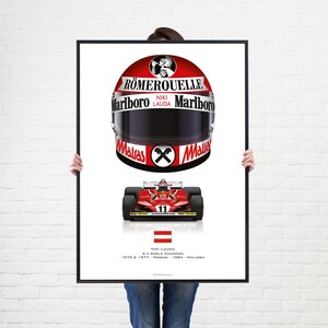 Niki Lauda helmet poster 1977 Formula 1 Grand Prix Champion Wall Art Poster Illustration