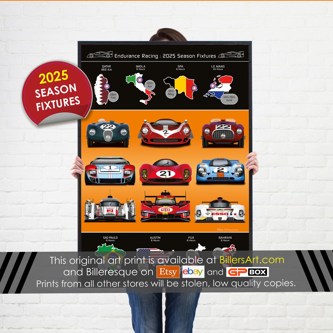 WEC World Endurance Racing 2025 Season Dates Portrait Wall Calendar