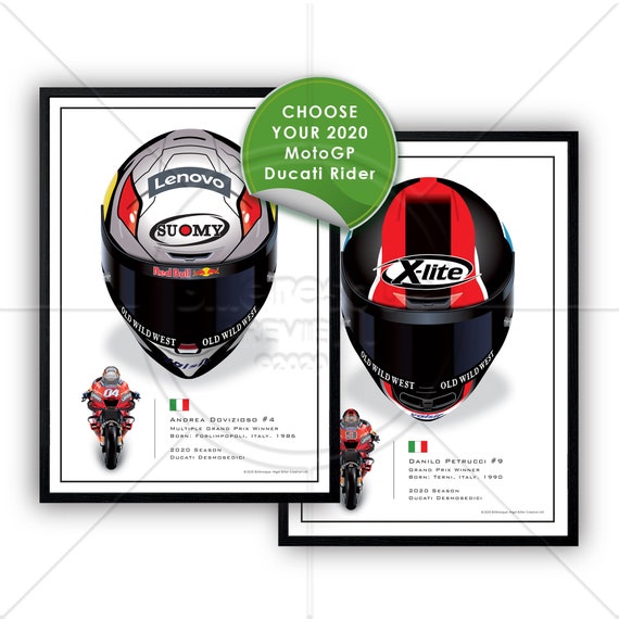 Cascos de pilotos de MotoGP 2020 poster de Andrea Dovizioso o Danilo Petrucci Arte de pared de motos Etsy Espana