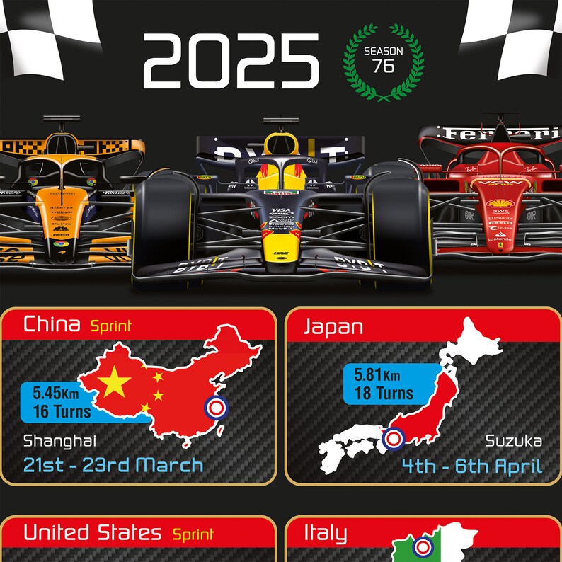 2025 Formula 1 Racing Calendar Portrait Poster All Team Cars Etsy