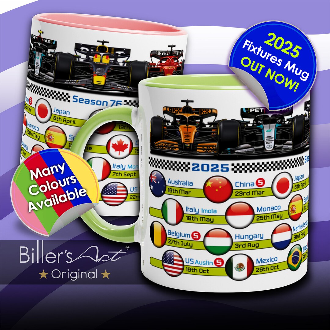 2025 Formula 1 Calendar Country Flag Mugs All F1 Races 2024 Also