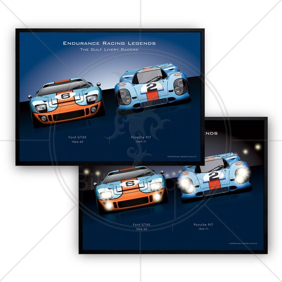 Le Mans Poster Porsche 917 Ford GT40 Gulf Racing Cars Wall Art | Etsy
