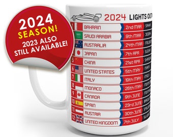 Formula 1 FIXTURES 2024 XL Mug - Formula 1 schedules calendar - 15oz Mug - 2023 2022 Seasons Also Available