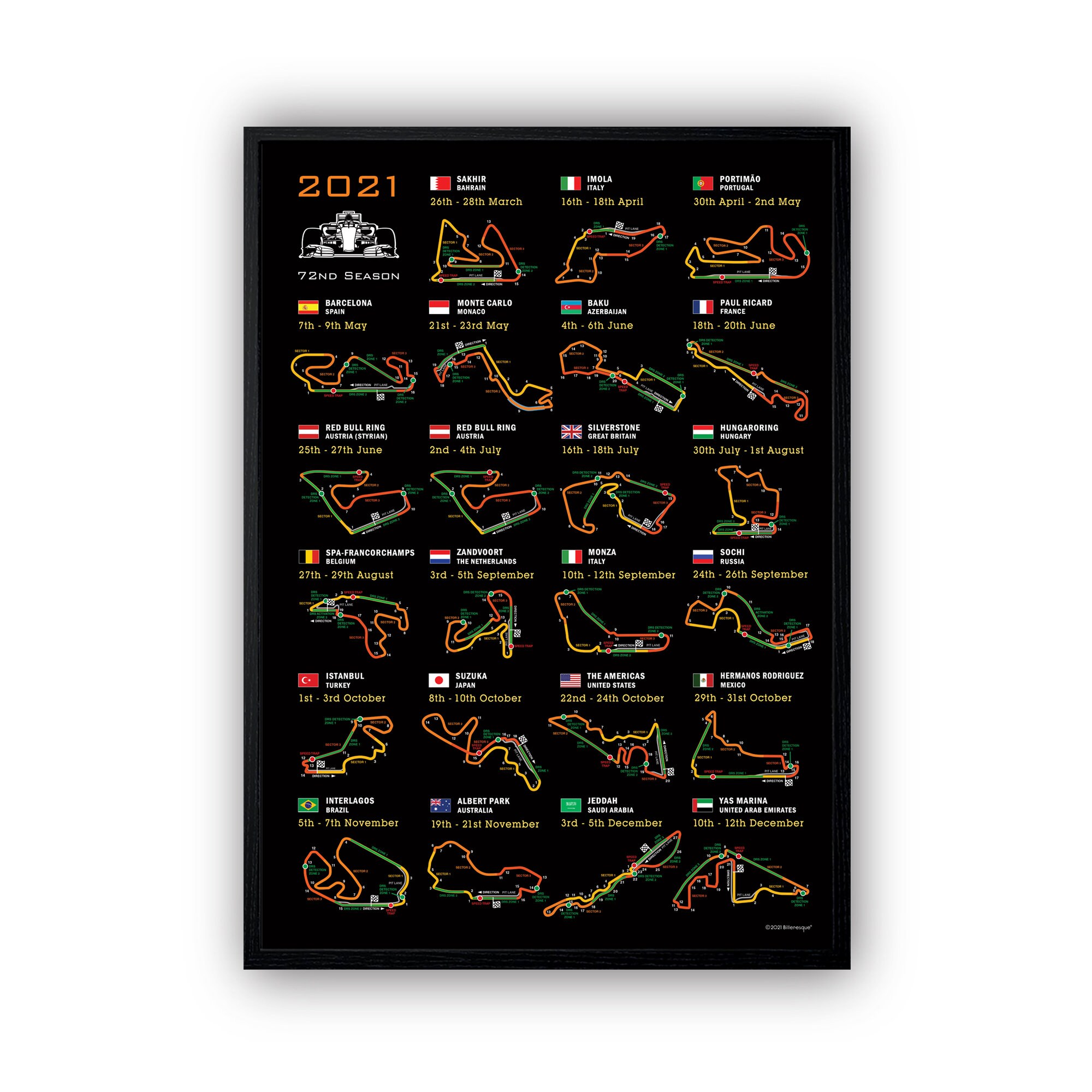 Formula 1 2021 Detailed Season Dates Wall Calendar F1 print | Etsy