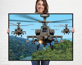 Apache gunship helicopter poster Aircraft poster Wall Art Prints