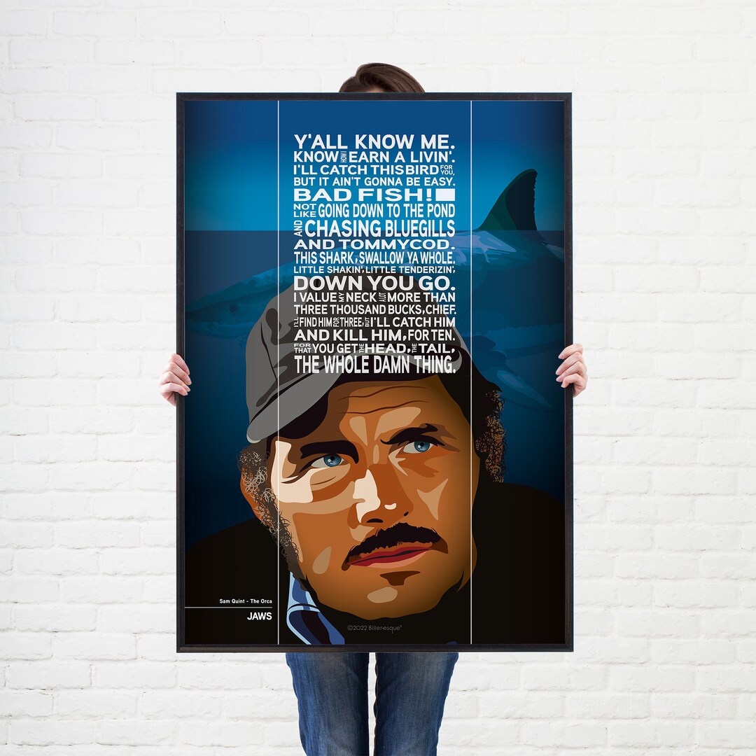 Jaws Movie Poster Sam Quint Quote Wall Art Film Poster Etsy