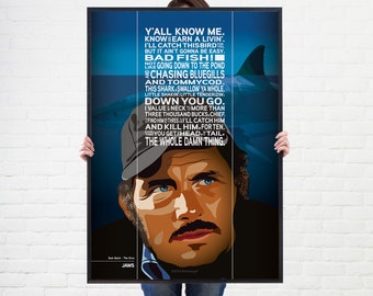 Jaws Movie Poster - Sam Quint Quote - Wall Art Film Poster Illustration