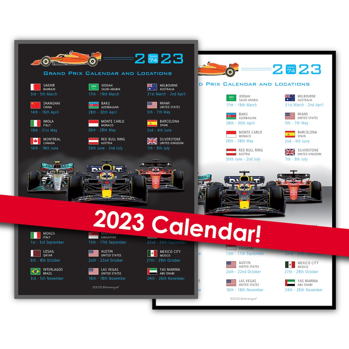 Formula 1 2023 Fixtures Dates and 3 Cars F1 Poster Grand - Etsy UK