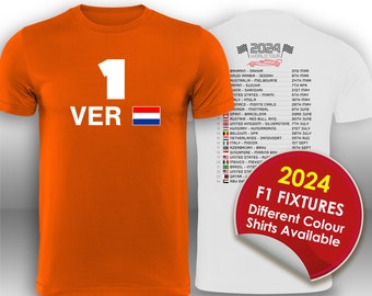 Max Verstappen 2024 Race Calendar Formula 1 F1 T-Shirt Tee Shirt Plain