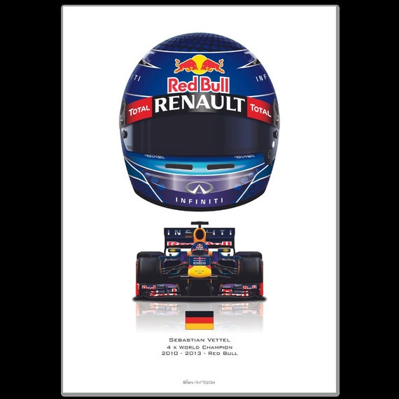 Sebastian Vettel 2013 Cartel del casco Red Bull Formula 1 4 x Campeon del Mundo Wall Art Poster Ilustracion Etsy Mexico