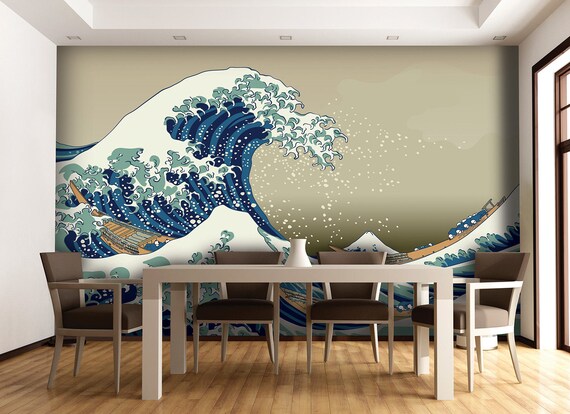 The Great Wave Wallpaper by Hokusai Re-illustrated Mural Wall - Etsy UK The Great Wave Wallpaper by Hokusai Re-illustrated Mural Wall - Etsy UK