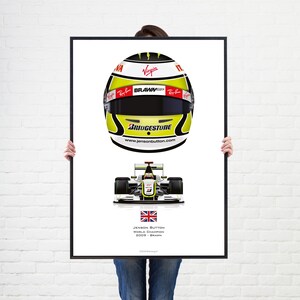 Jenson Button helmet poster 2009 F1 Grand Prix Champion Wall Art Poster Illustration