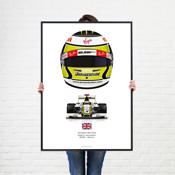 Jenson Button helmet poster 2009 F1 Grand Prix Champion Wall Art Poster Illustration