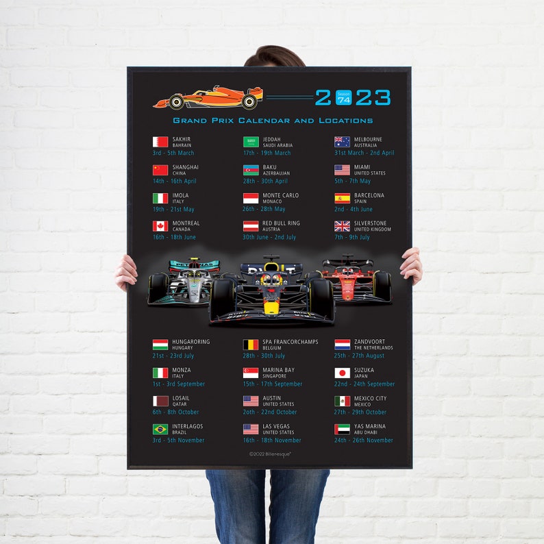 Formula 1 2023 Fixtures Dates and 3 Cars F1 Poster Grand Etsy