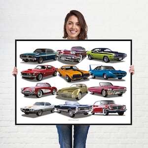 American Muscle Car poster US 1960s classic super cars poster Mustang Cadillac Dodge Wall Art Poster Print image 1