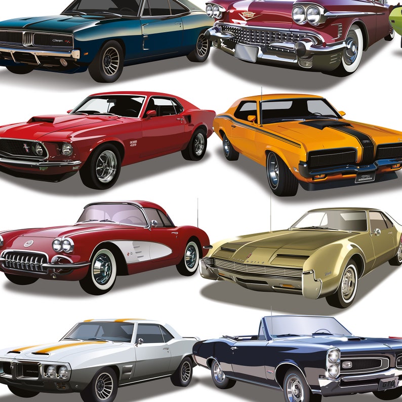 American Muscle Car poster US 1960s classic super cars poster Mustang Cadillac Dodge Wall Art Poster Print image 2